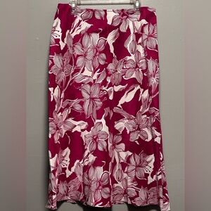 Kate Hill Petite Silk/Linen Blend Red/White Floral A-line Skirt   Size 8 Petite